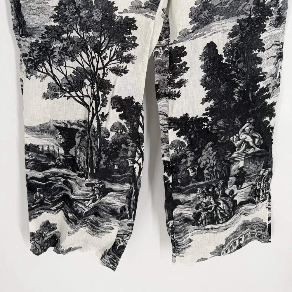 Cos French Toile Artwork Printed Straight Leg Linen Trousers